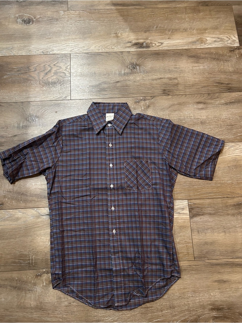 Men's Short-Sleeve Plaid Dress Shirt - Brown/Blue